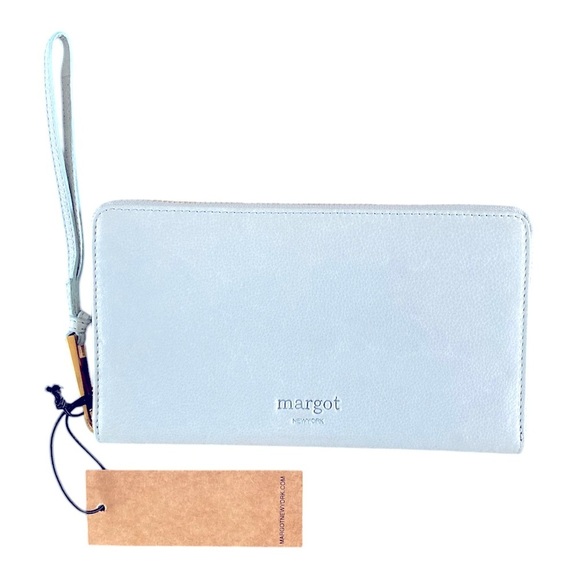 Margot New York Patty Envelope Leather Wristlet Strap Wallet NWT Light Blue - Picture 7 of 8